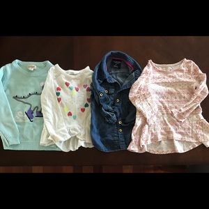 Four long sleeve girls blouses and sweater